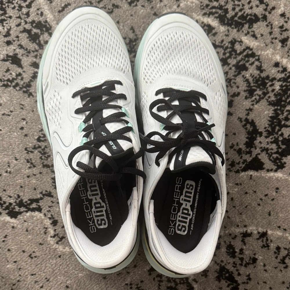 Skechers White and Black Athletic Slip-Ons